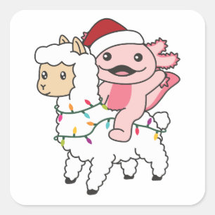 Sticker Carré Axolotl Llama Alpaca Noël Animaux d'hiver