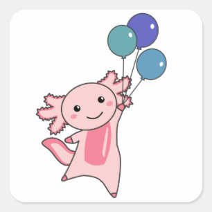 Sticker Carré Axolotl Mouches D'Animal Douce Avec Ballons Vers L