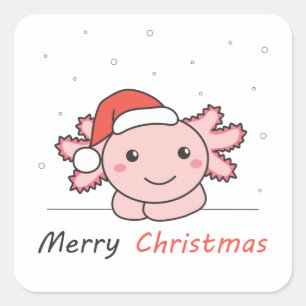 Sticker Carré Axolotl Noël Neige Animaux d'hiver Axolotls
