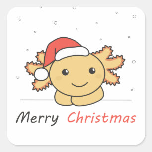 Sticker Carré Axolotl Noël Neige Hiver Animaux Axolotls Squ