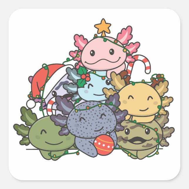 Sticker Carré Axolotl sapin de Noël drôle animal Noël (Devant)
