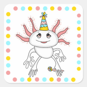 Sticker Carré Axolotl Thème Anniversaire