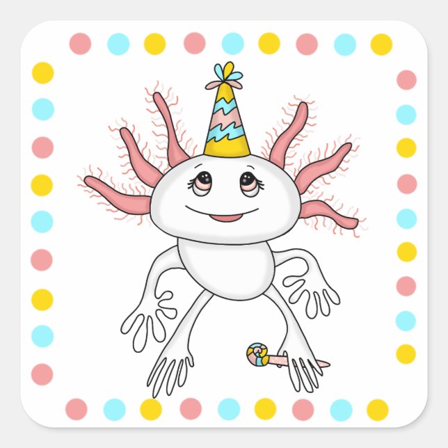 Sticker Carré Axolotl Thème Anniversaire (Devant)