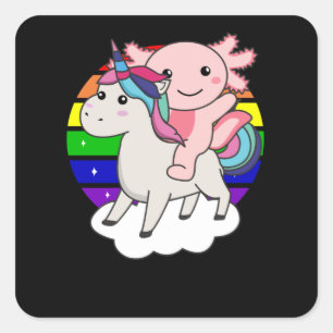 Sticker Carré Axolotl Unicorn Rainbow Animaux Unicornes
