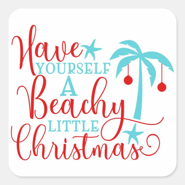 Sticker Carré Ayez-vous un petit Noël de plage (Devant)