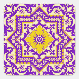 Sticker Carré Azulejo céramique Vintage style ornement Monogramm