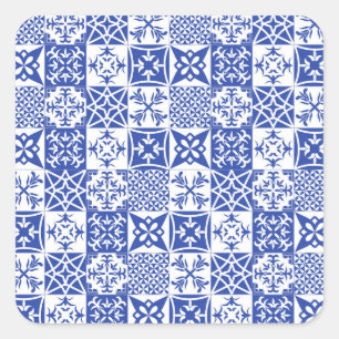 Sticker Carré azulejos bleu portugais tuiles de Lisbonne