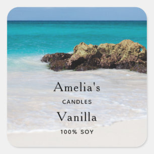 Sticker Carré Azure Ocean Sandy Beach Photo Bougie Business