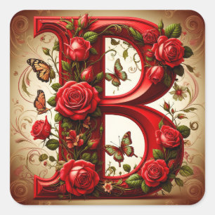 Sticker Carré B majuscule rouge élégant par Roses et Papillon
