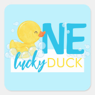 Sticker Carré Baby Blue One Lucky Duck 1er anniversaire fête