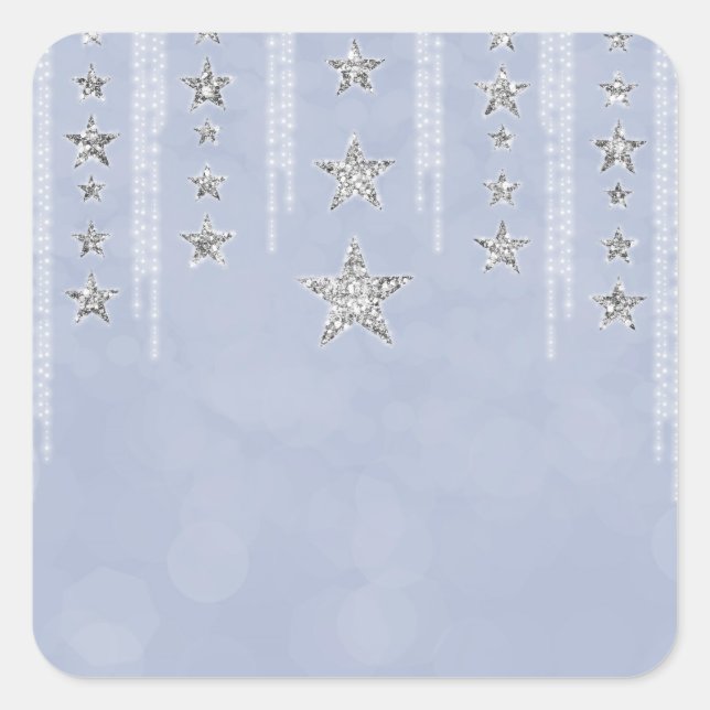 Sticker Carré Baby Blue & Silver Parties scintillant Stars Sweet (Devant)
