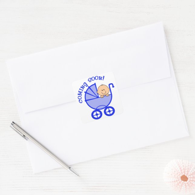 Sticker Carré Baby Boy Bientôt (Enveloppe)