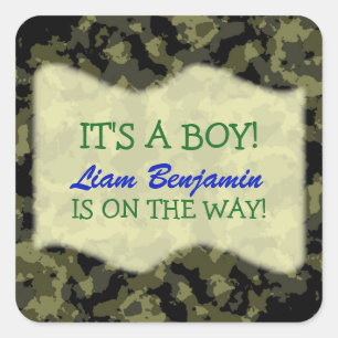 Sticker Carré Baby Boy - Camo Baby shower à thème