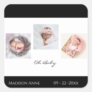 Sticker Carré Baby Boy Girl Name mignonne Birth