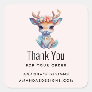 Sticker Carré Baby Deer avec Antlers et Fleurs Business Merci