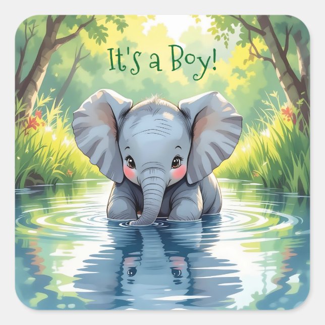 Sticker Carré Baby Elephant Themed Baby Shower (Devant)