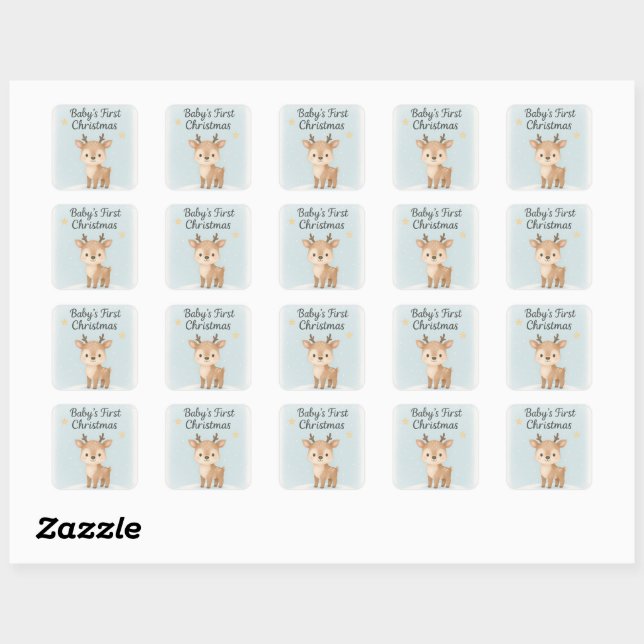 Sticker Carré Baby first christmas reindeer cute pastel holiday  (Feuille)