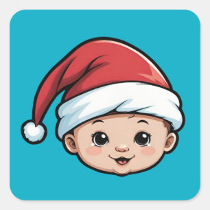 Sticker Carré Baby portant le chapeau du Père Noël