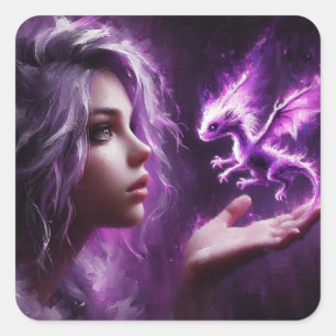 Sticker Carré Baby Purple Dragon