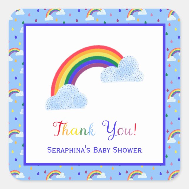 Sticker Carré Baby shower à arête arc-en-ciel brillant (Devant)
