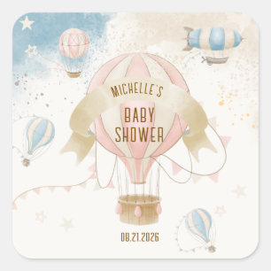 Sticker Carré Baby shower à ballon à air chaud