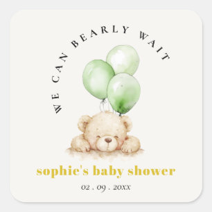 Sticker Carré Baby shower à ballon d'attente neutre vert