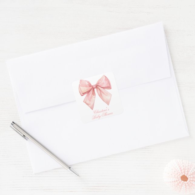 Sticker Carré Baby shower à cou rose (Enveloppe)