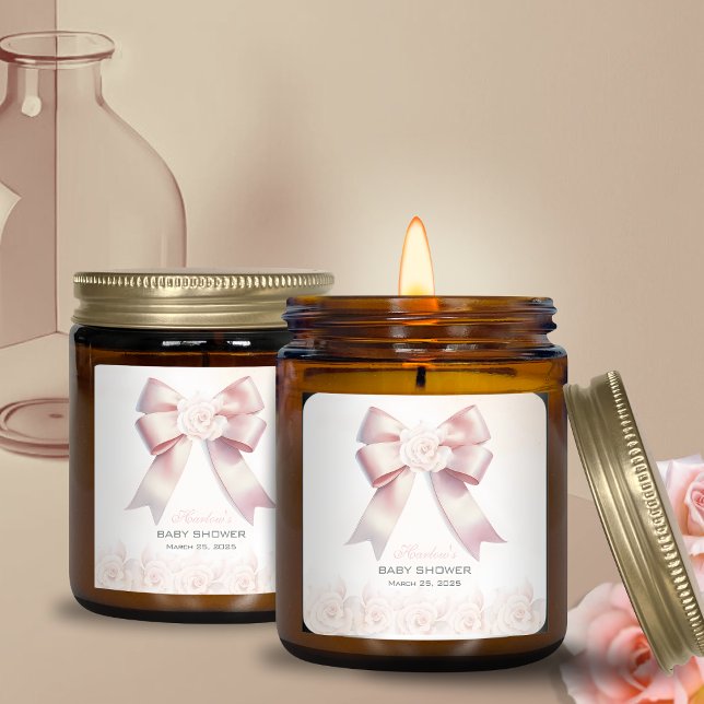 Sticker Carré Baby shower à fleurs de Bow rose (Créateur téléchargé)