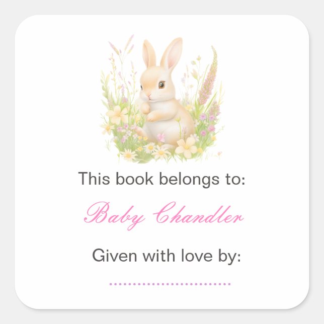 Sticker Carré Baby shower à lapin de printemps (Devant)