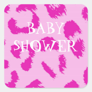 Sticker Carré Baby-Shower à motif léopard rose