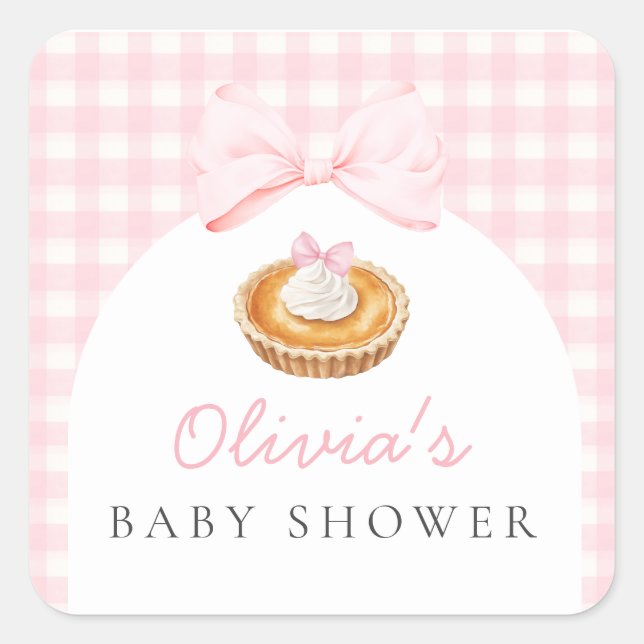 Sticker Carré Baby shower à tarte rose (Devant)