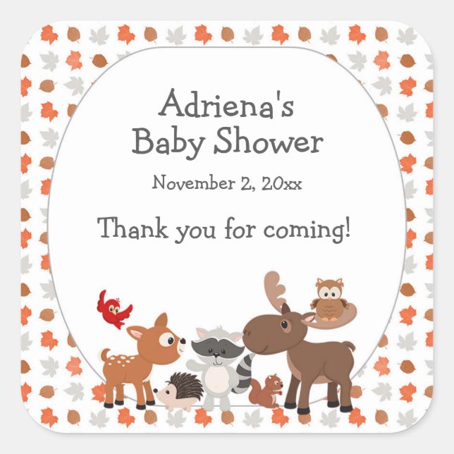 Sticker Carré Baby shower animal de bois grande préférence (Devant)
