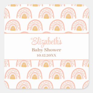 Sticker Carré Baby shower arc-en-ciel rose de Bohême