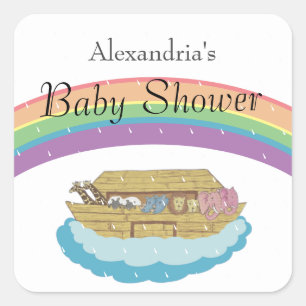 Sticker Carré Baby shower Arche de Retro Rainbow Noah