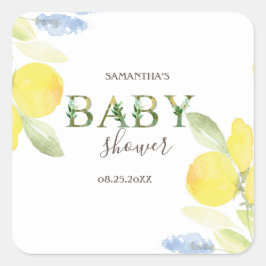 Sticker Carré Baby shower aux citrons aquarelles