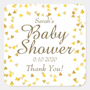 Sticker Carré Baby-Shower / Baptême / Cérémonie de mariage Cœurs