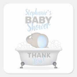 Sticker Carré Baby shower bébé éléphant bulle garçon de bain