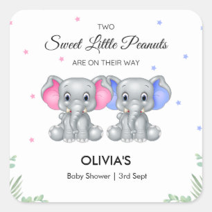 Sticker Carré Baby shower bébé Eléphant Twin Girl