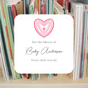 Sticker Carré Baby shower bibliothèque coeur rose