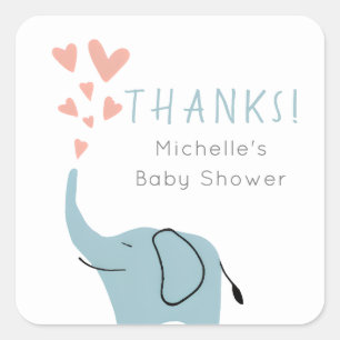 Sticker Carré Baby shower bleu éléphant mignon