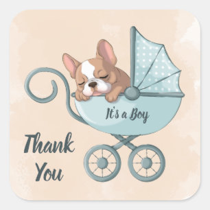 Sticker Carré Baby shower Bleu Poussette Bleu Bleu Bleu Bleu Ble
