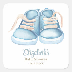 Sticker Carré Baby shower Blue Baby Shoes