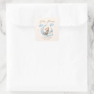 Sticker Carré Baby shower Blue Teddy Bear Stars