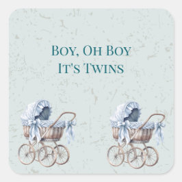 Sticker Carré Baby shower Boho Blue Prams Twin Boys