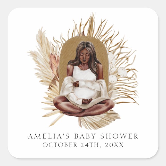 Sticker Carré Baby shower Boho Florals (Devant)