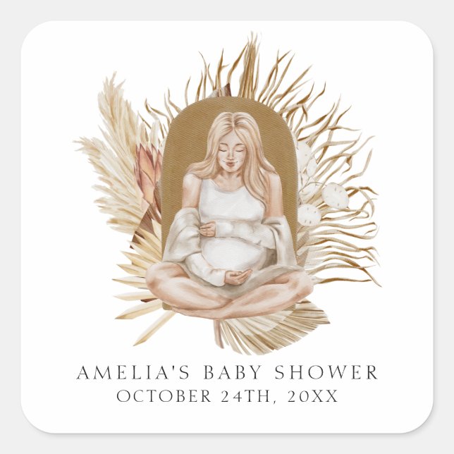 Sticker Carré Baby shower Boho Florals (Devant)