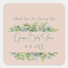 Sticker Carré Baby shower botanique élégant personnalisé