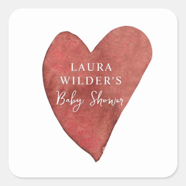Sticker Carré Baby shower cardiaque Boho Terracotta (Devant)