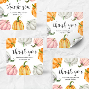 Sticker Carré Baby Shower Carré Minimaliste Citrouille Automne
