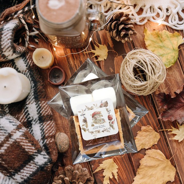 Sticker Carré Baby shower champignon forestier d'automne (Créateur téléchargé)